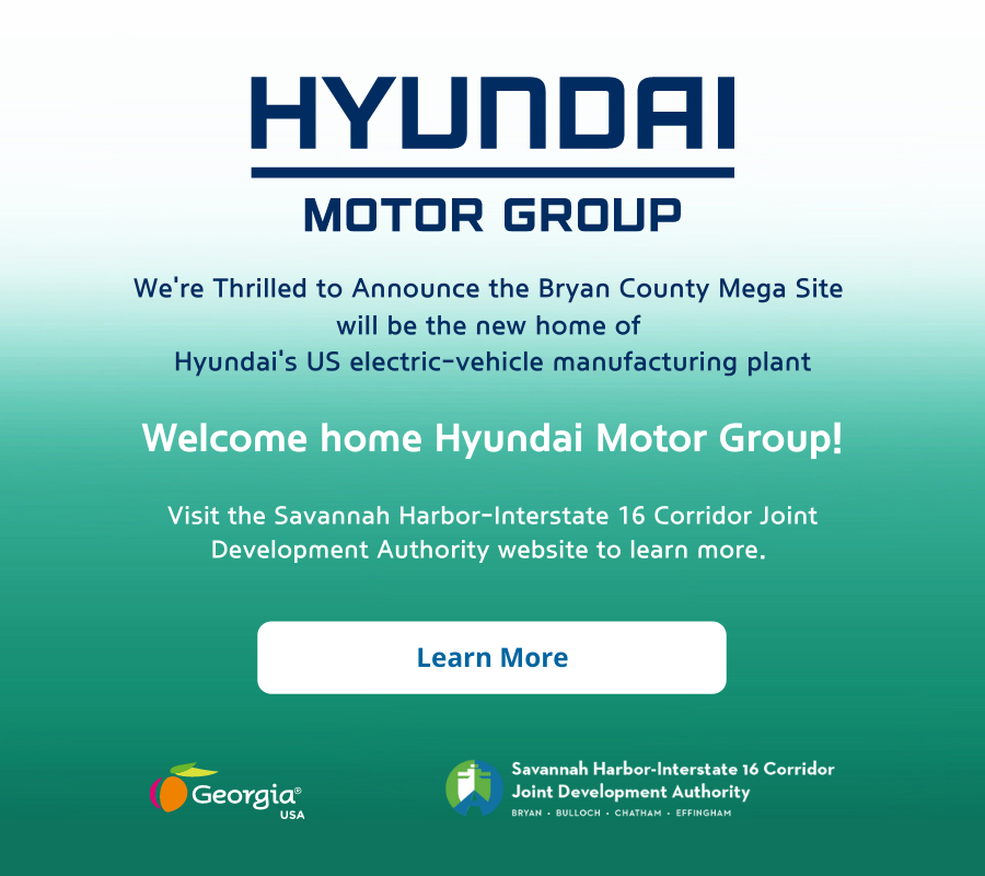 We're thrilled to announce the Bryan County mega site will be the new home of Hyundai's US electric-vehicle manufacturing plant. Learn More!